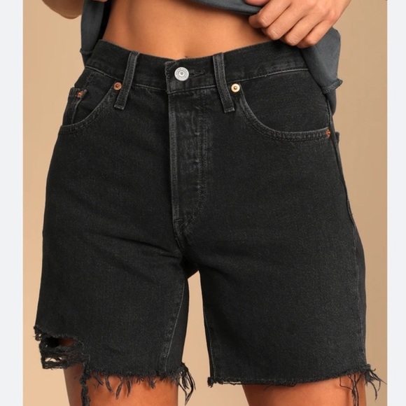 Levi's | Shorts | Levis 5 Mid Thigh Denim Shorts Black Wash Distressed